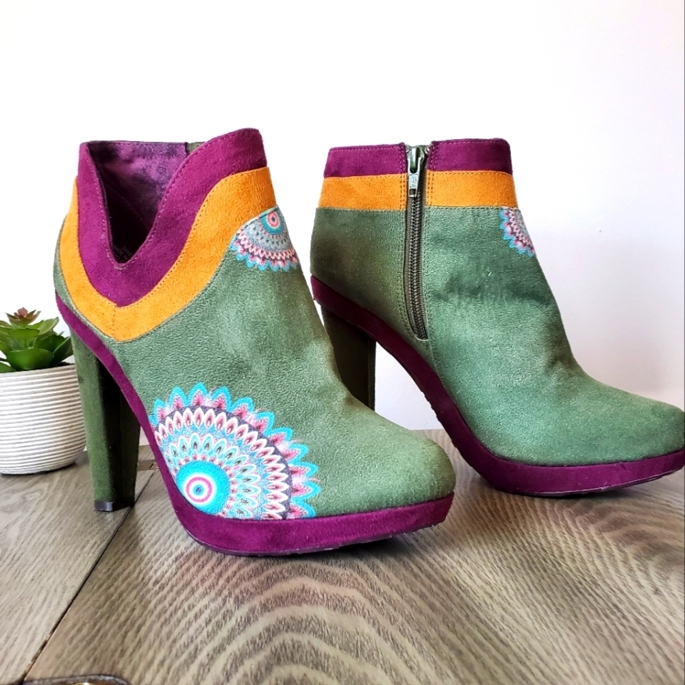 Desigual never worn suede style booties with  paisley print. Size 40 (9.5)